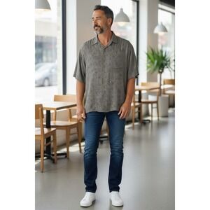 Vintage Silk Short Sleeve Button Down Shirt Abstract Print Size Large